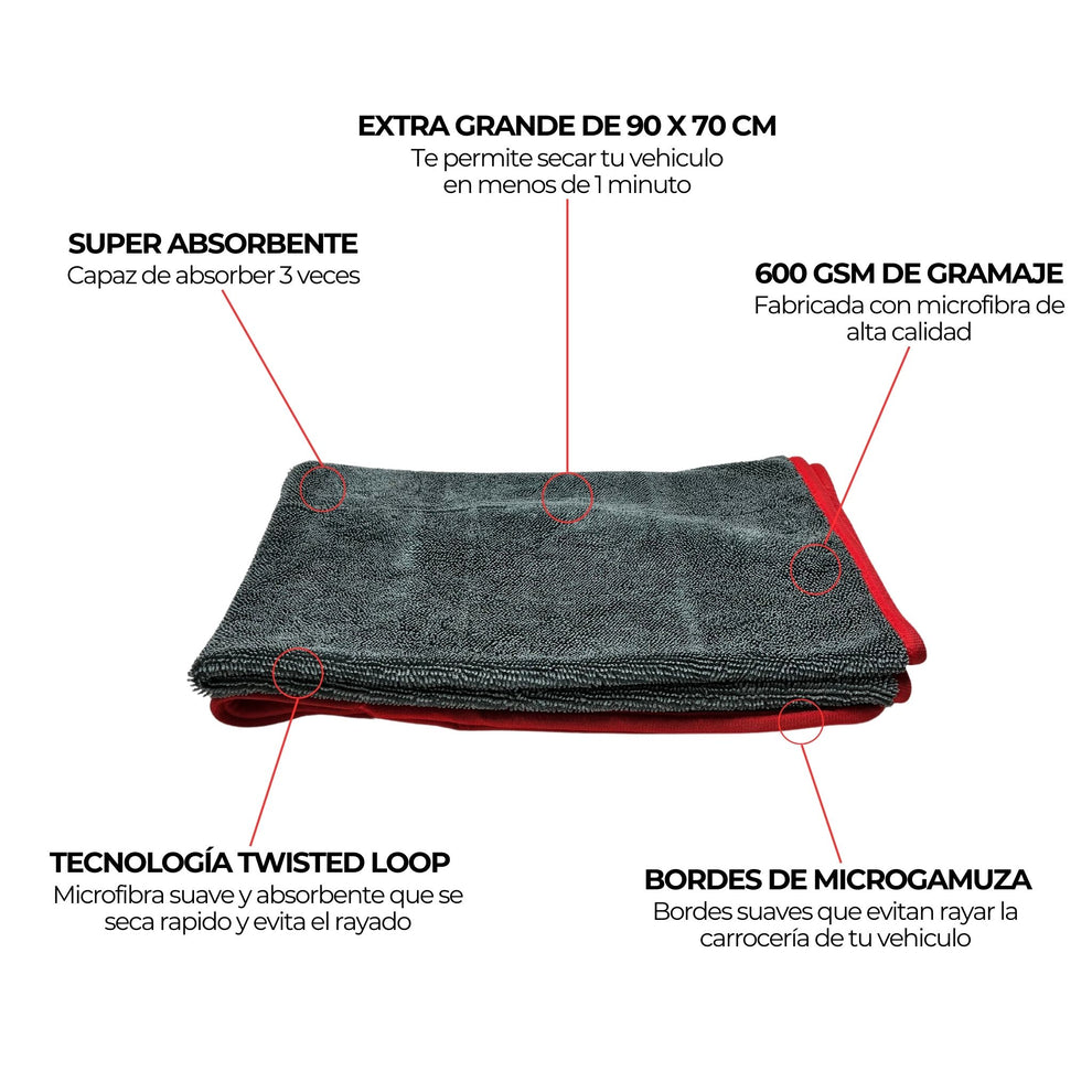 Toalla De Microfibra Secado De Autos 600 Gsm HEX Detailing